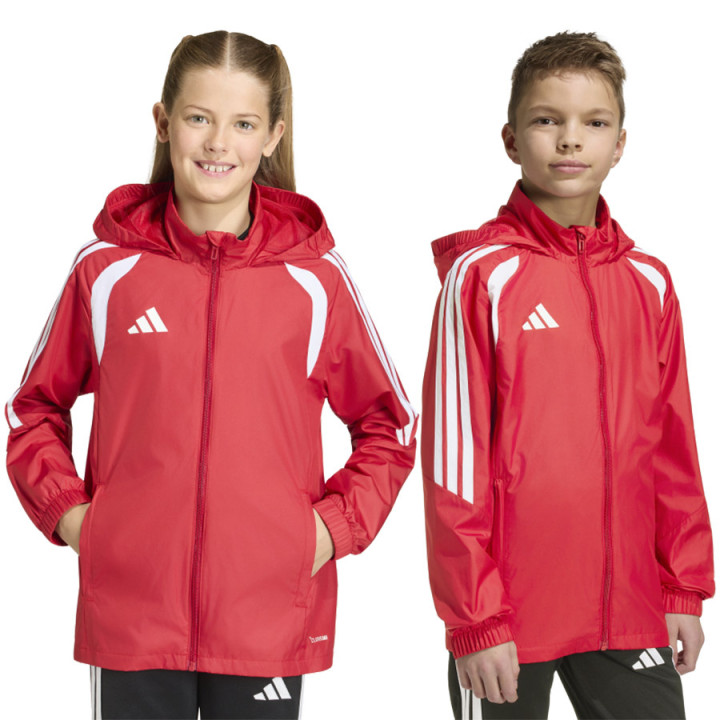 Kurtka wiatrówka z kapturem junior adidas Tiro 26 czerwona | VUX.pl