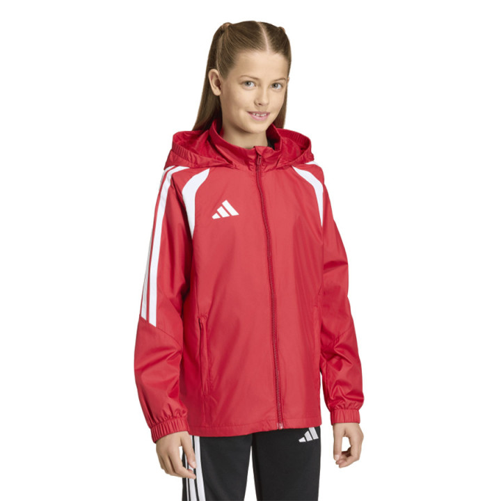 Kurtka wiatrówka z kapturem junior adidas Tiro 26 czerwona | VUX.pl