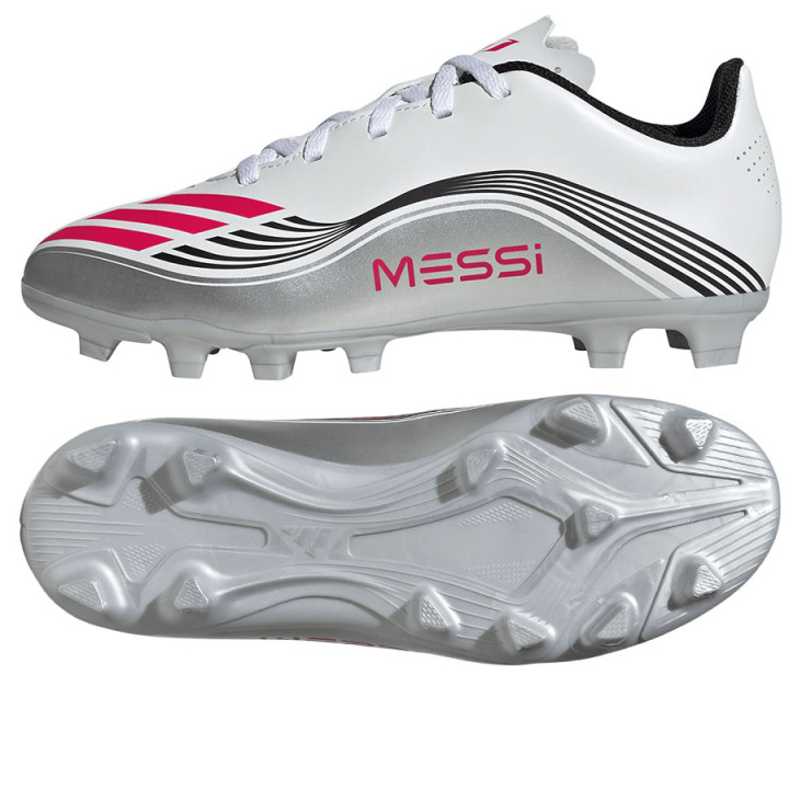 Korki lanki junior adidas F50 Messi Club FG/MG białe JP7457 | VUX.pl